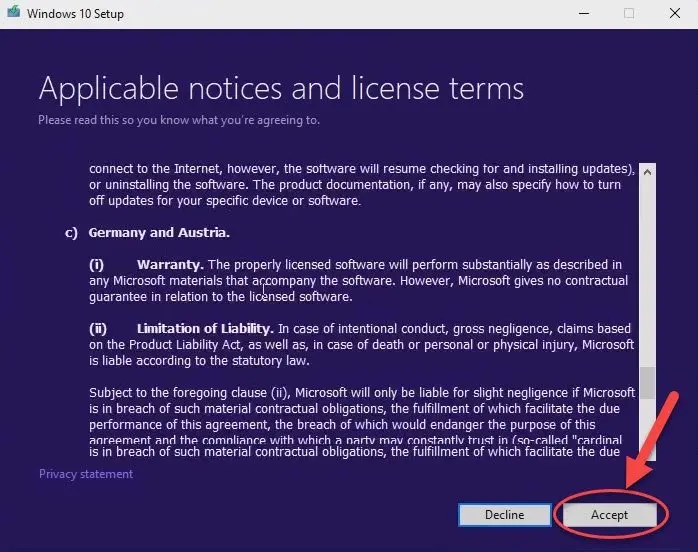 Install Windows 10 from USB Read the License terms