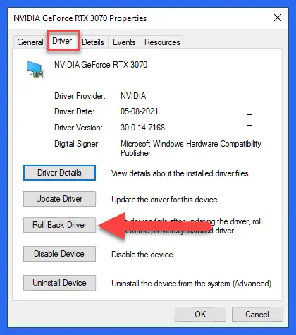 move to the Driver tab and select Roll Back Driver