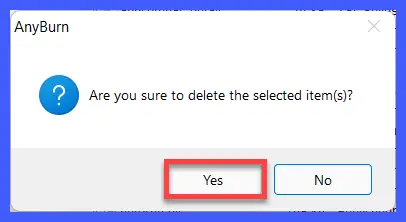 Click yes to confirm