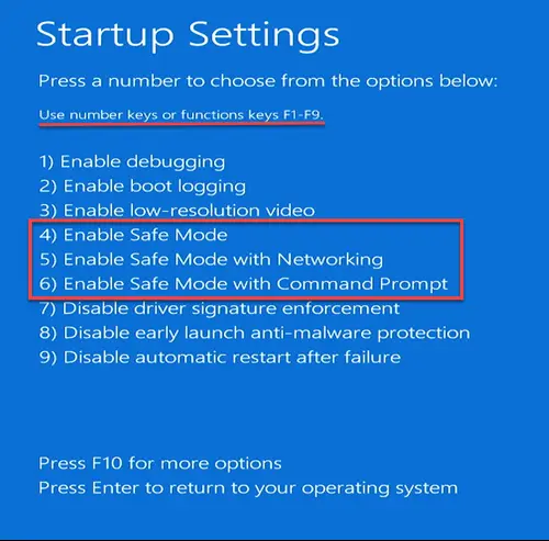 Choose an option to boot in safe mode as you wish