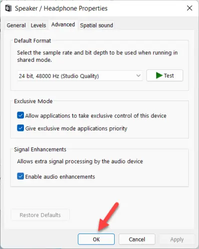 Repeat Step 3 with different sound rates until you get the sound rate that works for you, and click Ok to save