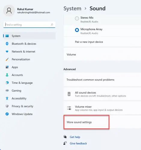 Scroll and select More sound settings