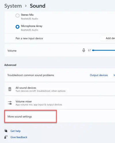 Scroll down and click on More sound settings