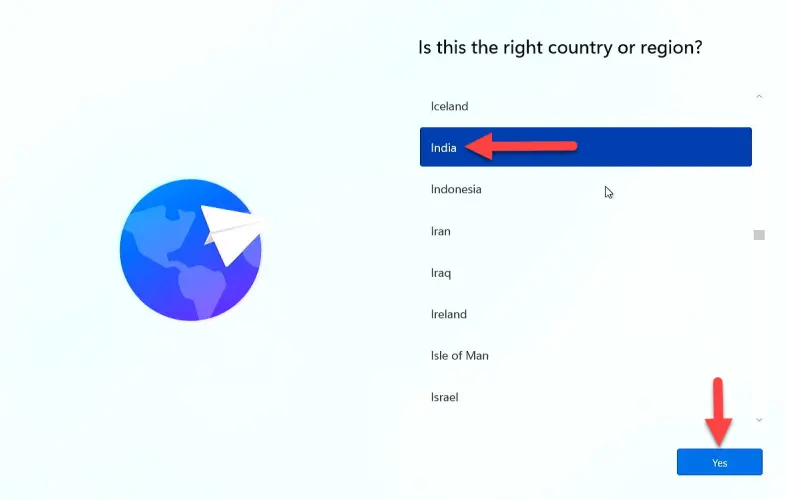 Select your Country and click Yes