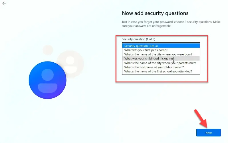Set three security questions