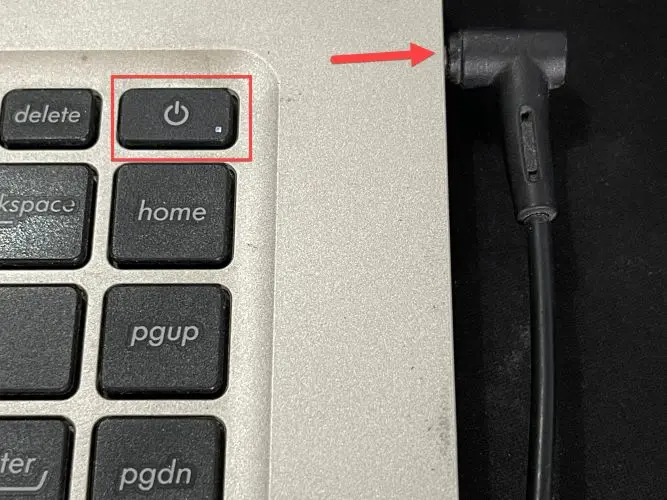 Attach the power cable to the laptop and start your laptop