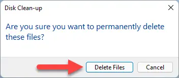 Click on Delete files to confirm