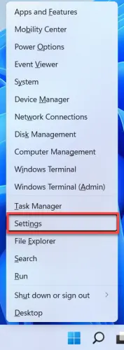 Press Windows key + X and select Settings