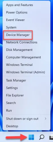 Right-click on the Start button and choose Device Manager
