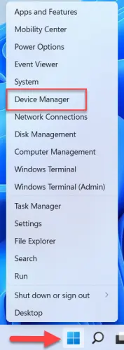 Right-click on the start button menu and choose Device Manager