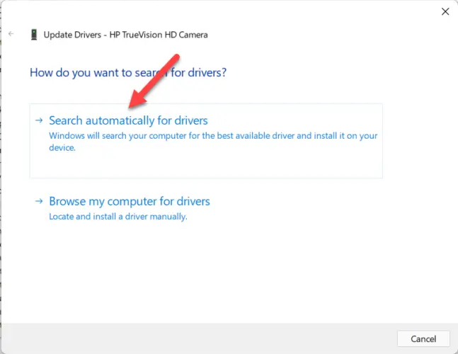 Select Search automatically for drivers to update your driver