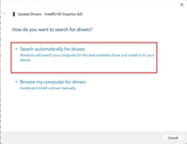 Select Search automatically for drivers