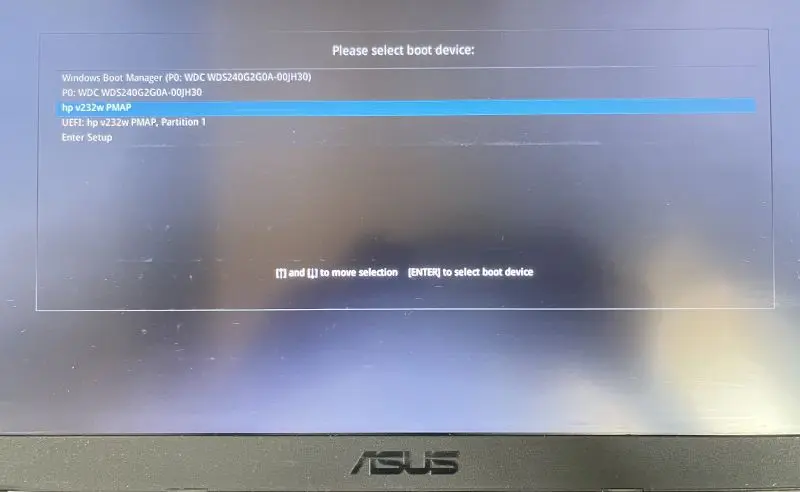 Select your USB drive and hit Enter to boot from it