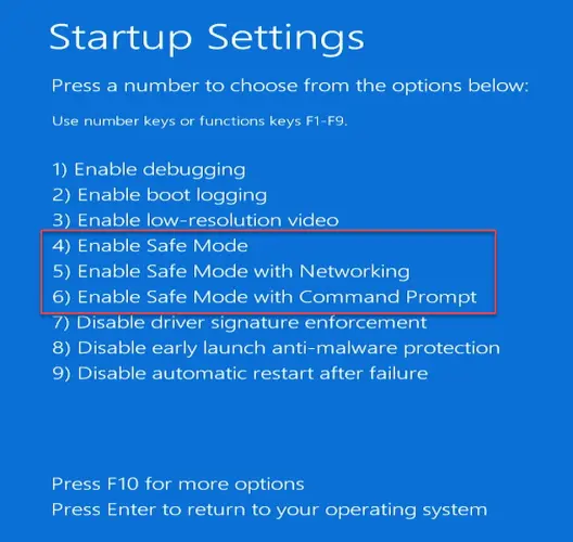 Choose any one option to boot into safe mode