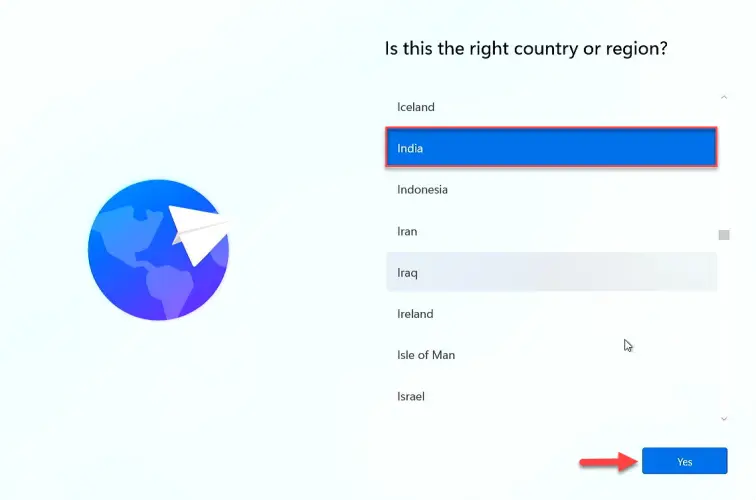 Choose your preferred Country and tap Yes