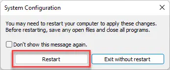 Click on Restart to save the changes