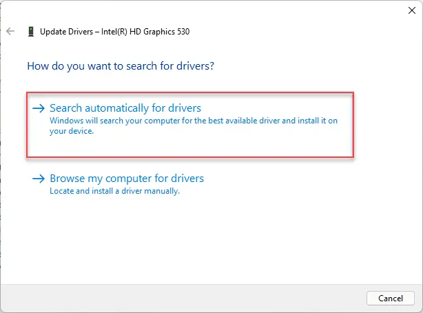 Pick Search automatically for drivers
