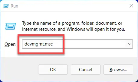 Press Windows key + R, type devmgmt.msc and hit Enter