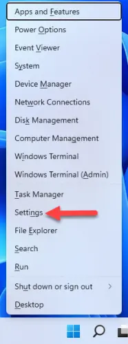 Press Windows key + X and select Settings