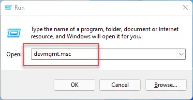 Press the Windows key + R, type devmgmt.msc and tap Enter