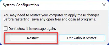 Select Restart to confirm