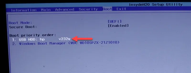 Change the Boot priority order using F6 key and set the USB option in the first position