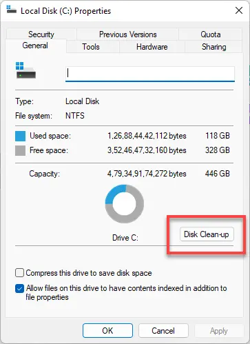 Tap on the Disk Cleanup option