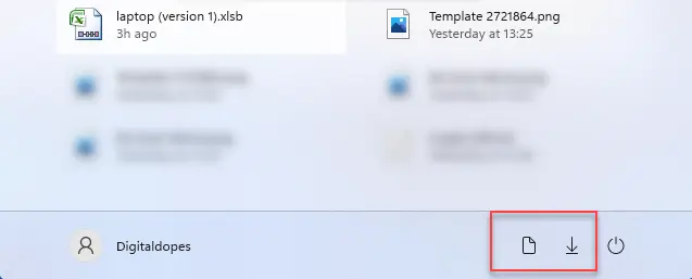 The selected folder will display next to the power button.